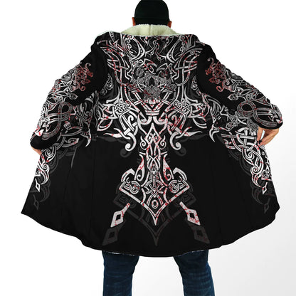2023 Winter Mens Cloak Huginn Ravens of Midgard Gold 3D Printing Fleece Hooded cloak Unisex Casual Thick Warm Cape coat PF39