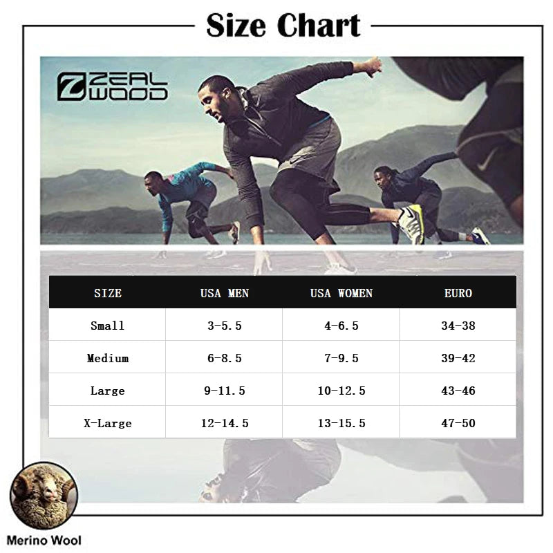 ZEALWOOD Marathon Running Socks, Men's Women's Outdoor Merino Wool Sports Compression Socks Breathable Cushion Cycling 1/3 Pairs