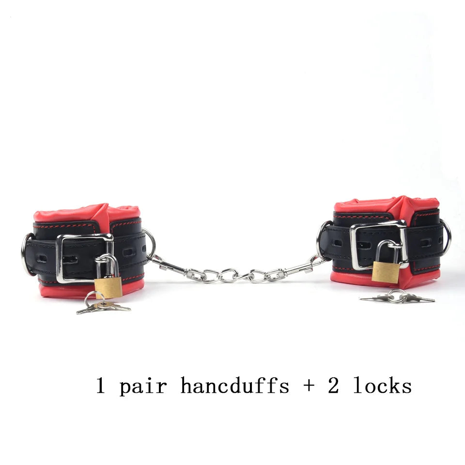 Leather Sponge Handcuffs For Sex Ankle Cuffs Bondage With Chain Lock Restraints Sex Toys for Couple Adult Games Bdsm Bondage Set