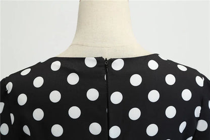 Women's Polka Dot Summer Midi Dress Square Collar Short Sleeve Elegant Vintage Casual Party Holiday Wear