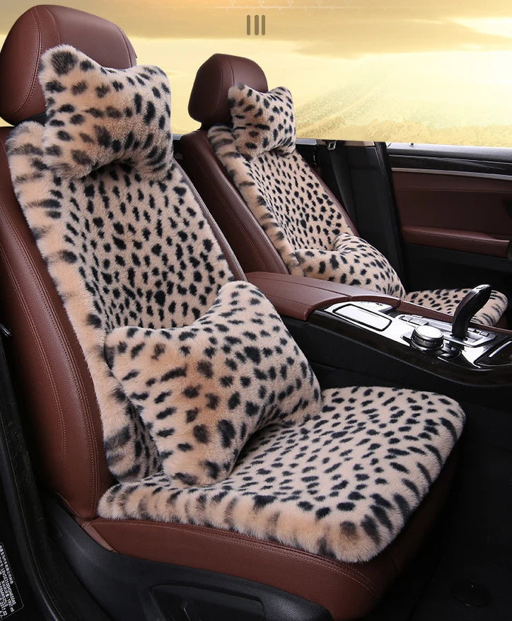 Seat Cushion Leopard Fluffy Pink Covers for Cars Seat Cover Car Decor Accessories Interior for Women for BMW Honda Hyundai LADA