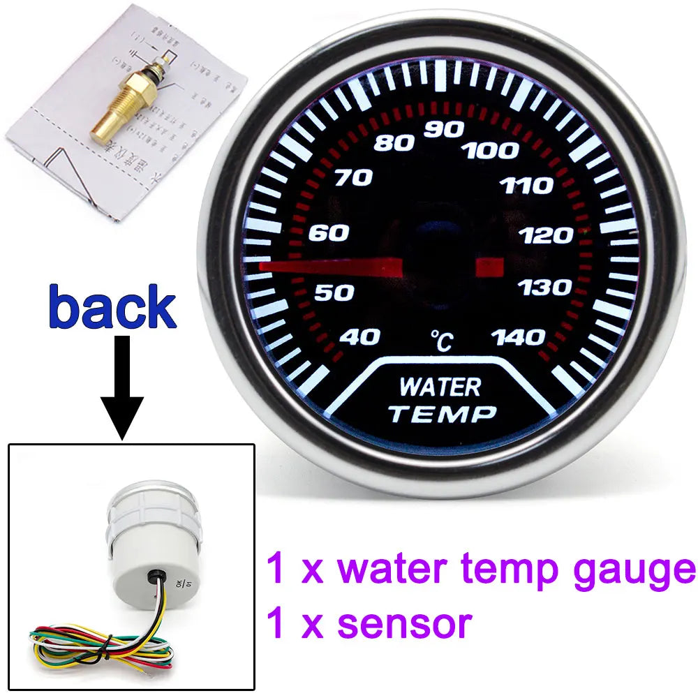 AD 52mm Water Temperature Gauge + 10mm Sensor  Boost Gauge Bar Psi Vacuum Oil Temp Press Voltmeter Tachometer RPM Car Gauge Pods