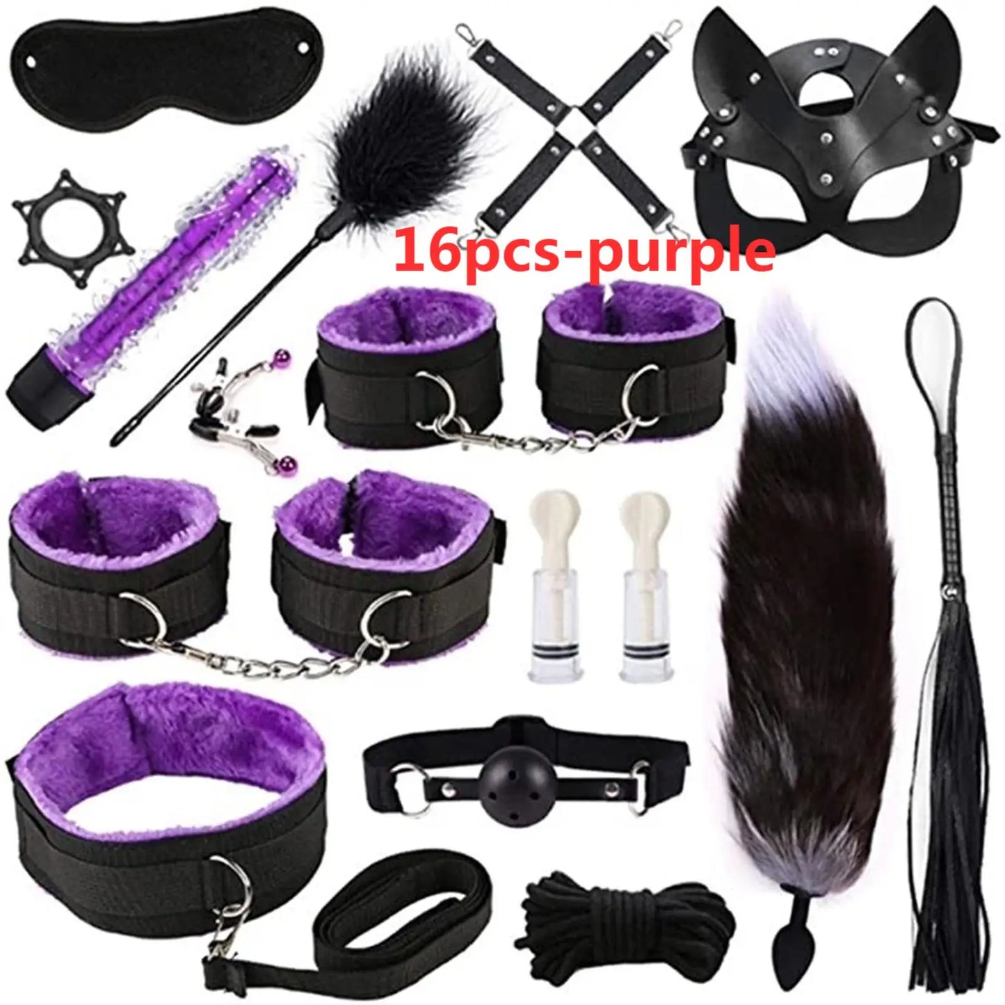 Sexy leather BDSM plush bondage bundle set blindfold handcuffs whip sex toys for women Nipple clip butt plug Exotic sex toys