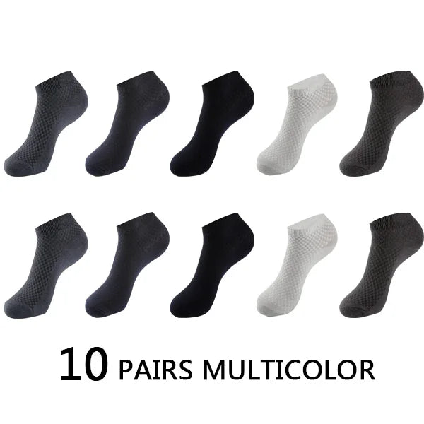 10Pairs/lot Bamboo Fiber Men Socks Large Size Short Ankle Business Black Male Meias Socks Breathable Men Plue Size EU38-48