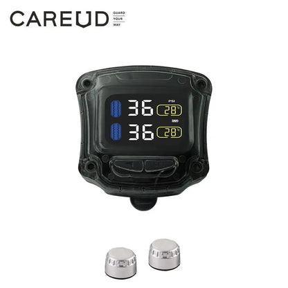 Careud TPMS Wireless Motorcycle Tire Pressure Monitoring System with 2 Internal/External Sensors LED Display USB Charge