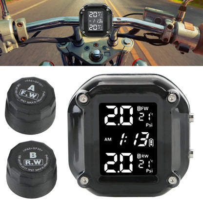 Motorcycle TPMS Sensor LCD Display Motor Tire Pressure Temperature  Monitoring Alarm System With 2 External Sensors USB Charging