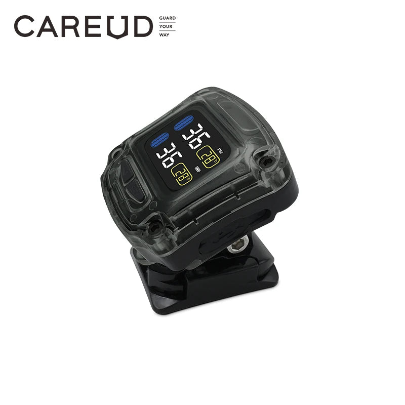 Careud TPMS Wireless Motorcycle Tire Pressure Monitoring System with 2 Internal/External Sensors LED Display USB Charge