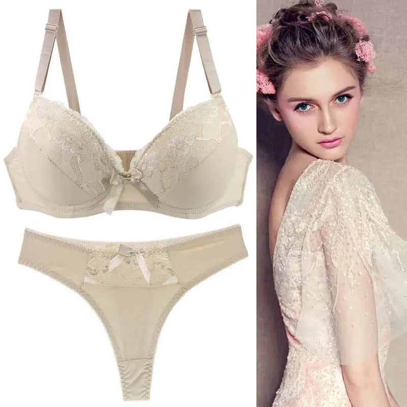 DaiNaFang New Sexy Push Up Bra Sets Padded Solid Lace Underwear For Women BCDE Cup Plus Size Female Lingerie