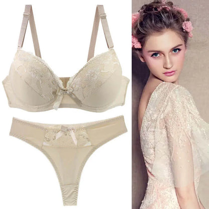 DaiNaFang New Sexy Push Up Bra Sets Padded Solid Lace Underwear For Women BCDE Cup Plus Size Female Lingerie