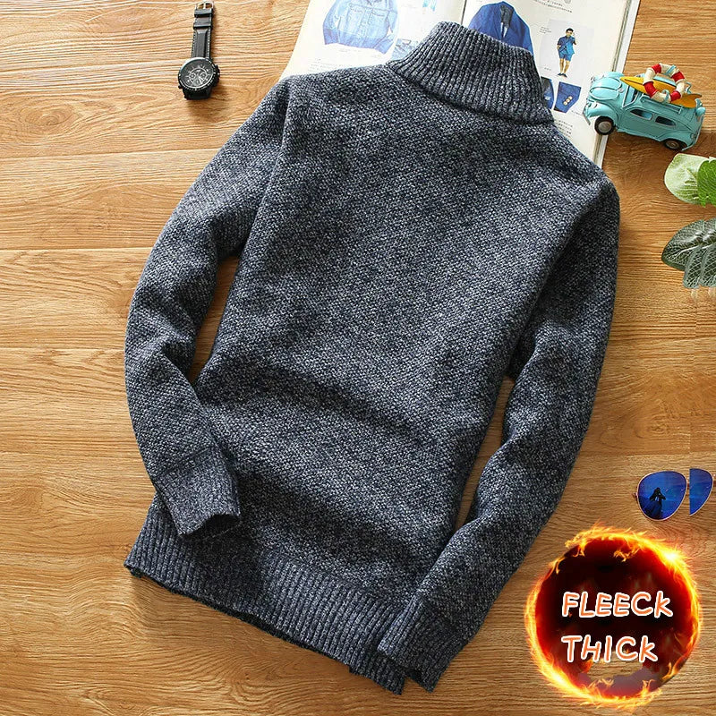 Men's Half-Zip Turtleneck Sweater Warm Thick Knit Pullover with Stand Collar Casual Winter Fashion Jumper Solid Knitwear Top