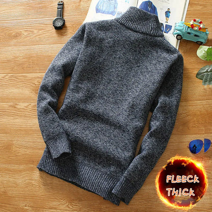 Men's Half-Zip Turtleneck Sweater Warm Thick Knit Pullover with Stand Collar Casual Winter Fashion Jumper Solid Knitwear Top