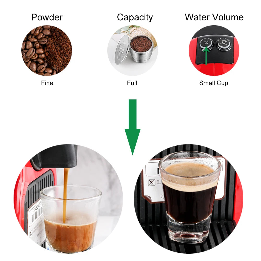 RECAFIMIL Reusable Coffee Capsule Stainless Steel Metal Refillable Coffee Pods for Nespresso Coffee Machine With Spoon & Brush