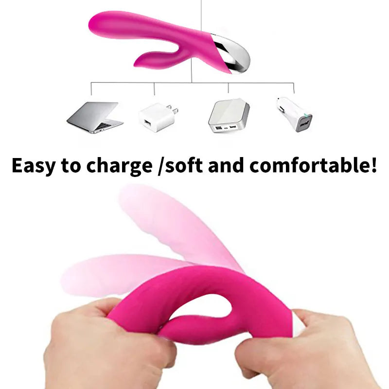 Rabbit Vibrator for Women USB Rechargeable G Spot Dildo Vibrator Clitoris Stimulator Dual Stimulation Female Masturbator SexToy