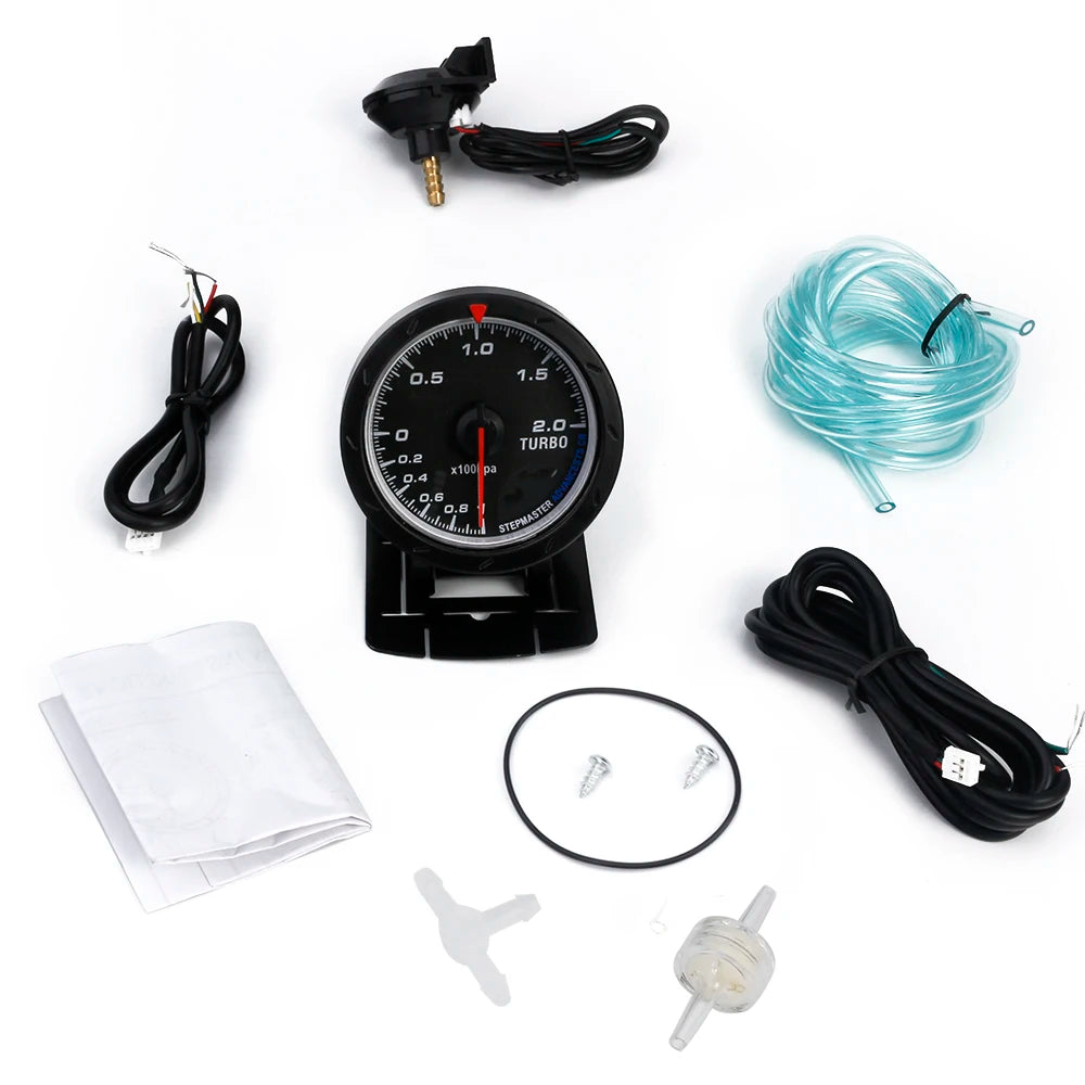 60MM Car Turbo Boost gauge Red & White Lighting BAR Type Black Face Car gauge Car Meter with sensor