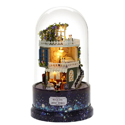 DIY Dollhouse Rotate Music Box Miniature Assemble Kits Doll House With Furnitures Wooden House Toys for Children Birthday Gift