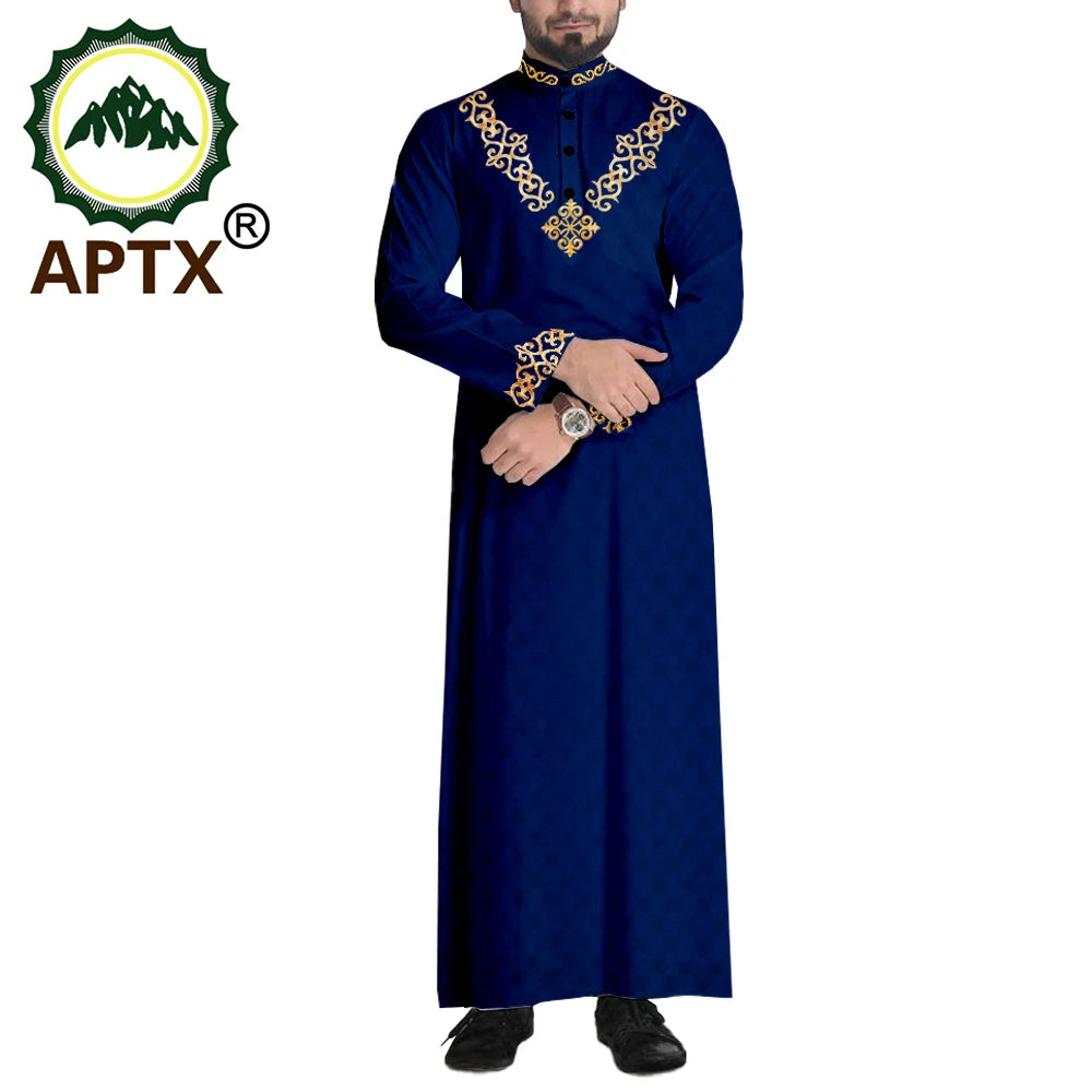 APTX Jacquard Mens Jubba Thobe Muslim Robe Long Sleeve Saudi Arab Kaftan Middle East Islamic Clothing T2014008