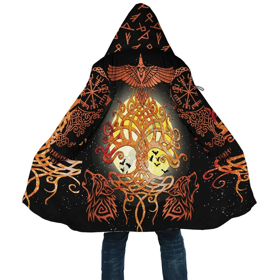 Yggdrasil - Norse Tree Of Life Cloak 3D Over Printed Hoodie Cloak for Men and Women Winter Fleece Wind Breaker Warm Hood Cloak