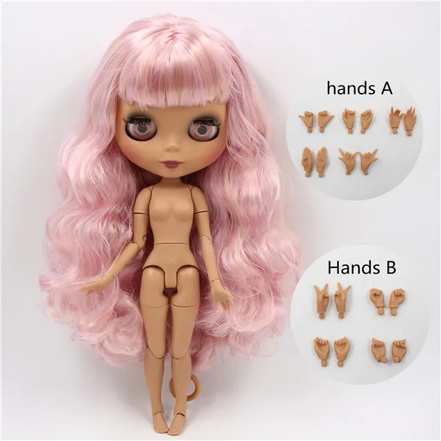 ICY DBS Blyth Doll 1/6 bjd joint body dark skin matte face purple mix pink hair toy 30cm girls gift