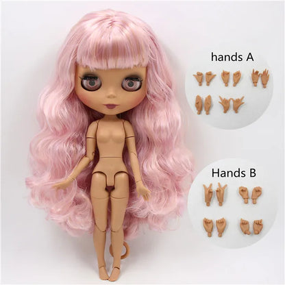 ICY DBS Blyth Doll 1/6 bjd joint body dark skin matte face purple mix pink hair toy 30cm girls gift