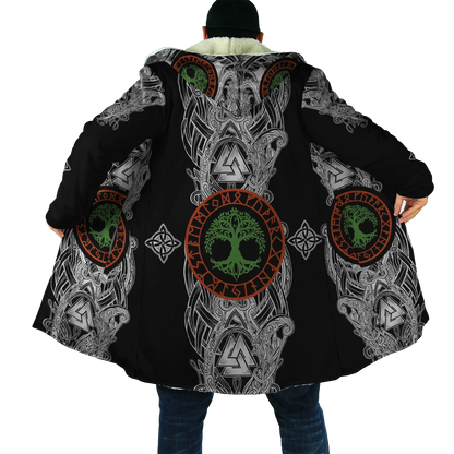 2025 Winter Fashion Mens Cloak Odin Raven Tattoo 3D Printing Fleece Hooded cloak Unisex Casual Thick Warm Cape coat PJ-01