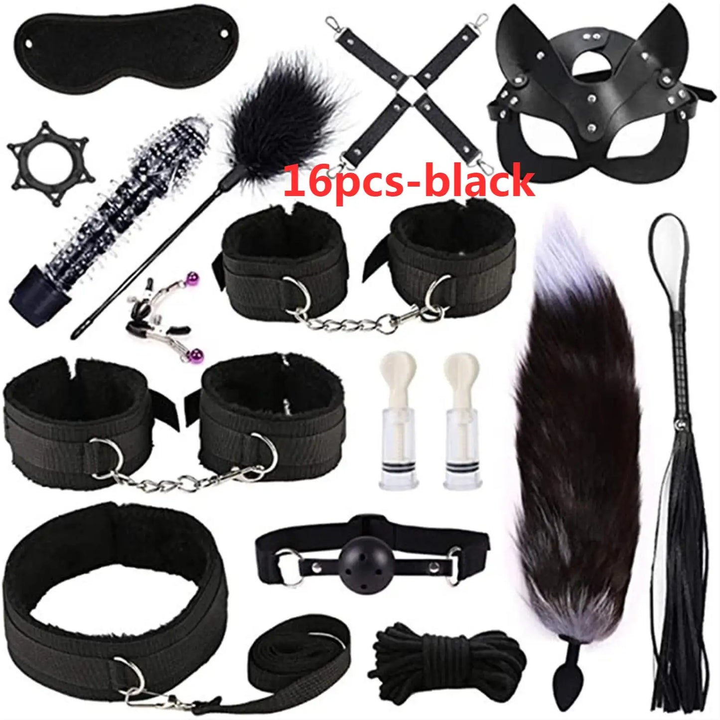 Sexy leather BDSM plush bondage bundle set blindfold handcuffs whip sex toys for women Nipple clip butt plug Exotic sex toys