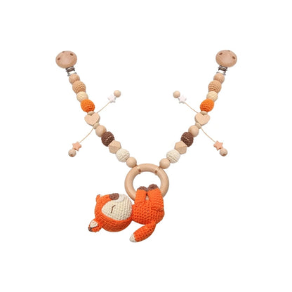 Baby New Animals Stroller Chain Wooden Pram Clip Pacifier Clip Chain Crochet Animal Teething Bracelet Mobile Stroller Toys