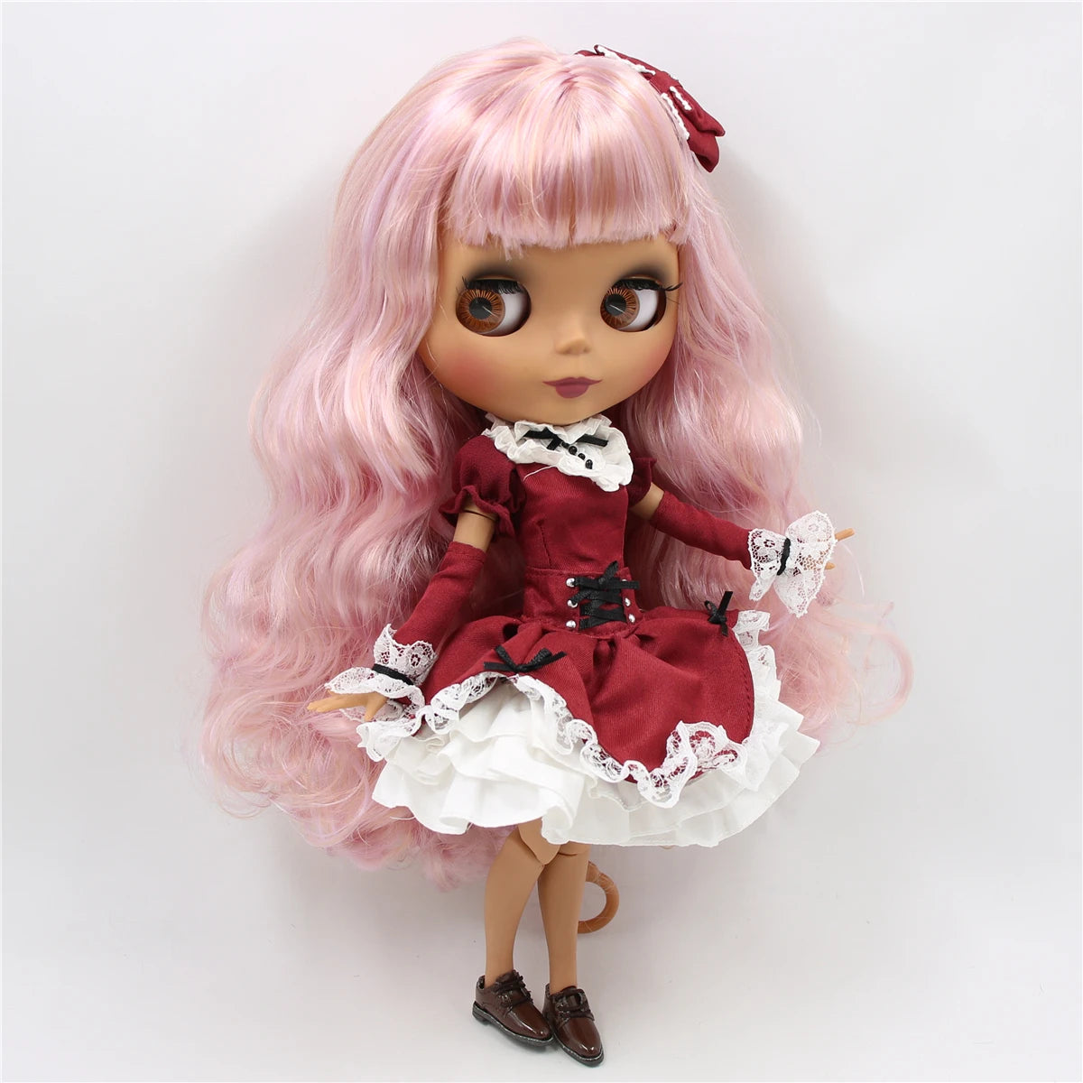 ICY DBS Blyth Doll 1/6 bjd joint body dark skin matte face purple mix pink hair toy 30cm girls gift