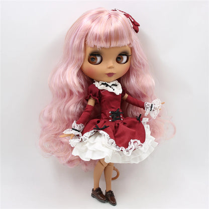 ICY DBS Blyth Doll 1/6 bjd joint body dark skin matte face purple mix pink hair toy 30cm girls gift
