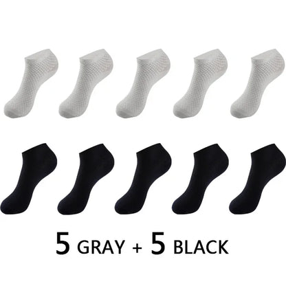 10Pairs/lot Bamboo Fiber Men Socks Large Size Short Ankle Business Black Male Meias Socks Breathable Men Plue Size EU38-48