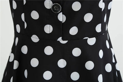 Women's Polka Dot Summer Midi Dress Square Collar Short Sleeve Elegant Vintage Casual Party Holiday Wear