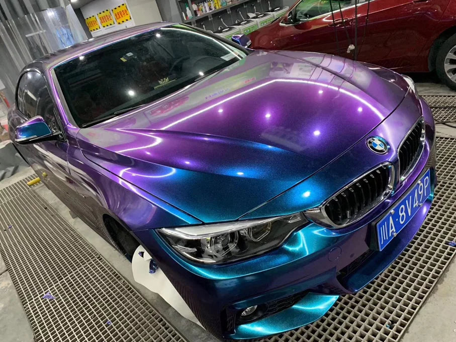 Premium Gloss Chameleon Pearl Glitter Metallic Green purple Vinyl Car Wrap Foil With Air Release Diamond Car Sticker Decal