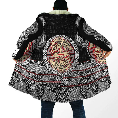 Winter Fashion Mens Hooded cloak Lion Tattoo Wolf 3D Printing Thick Fleece wind breaker Unisex Casual Warm Hood cloak DP04