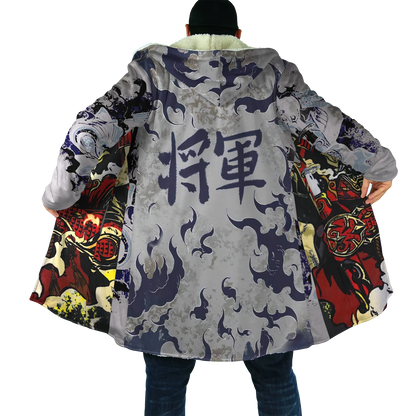 Drop shipping Winter Mens Cloak Samurai Oni Mask Tattoo 3D Printing Fleece Hooded cloak Unisex Casual Thick Warm Cape coat PF31