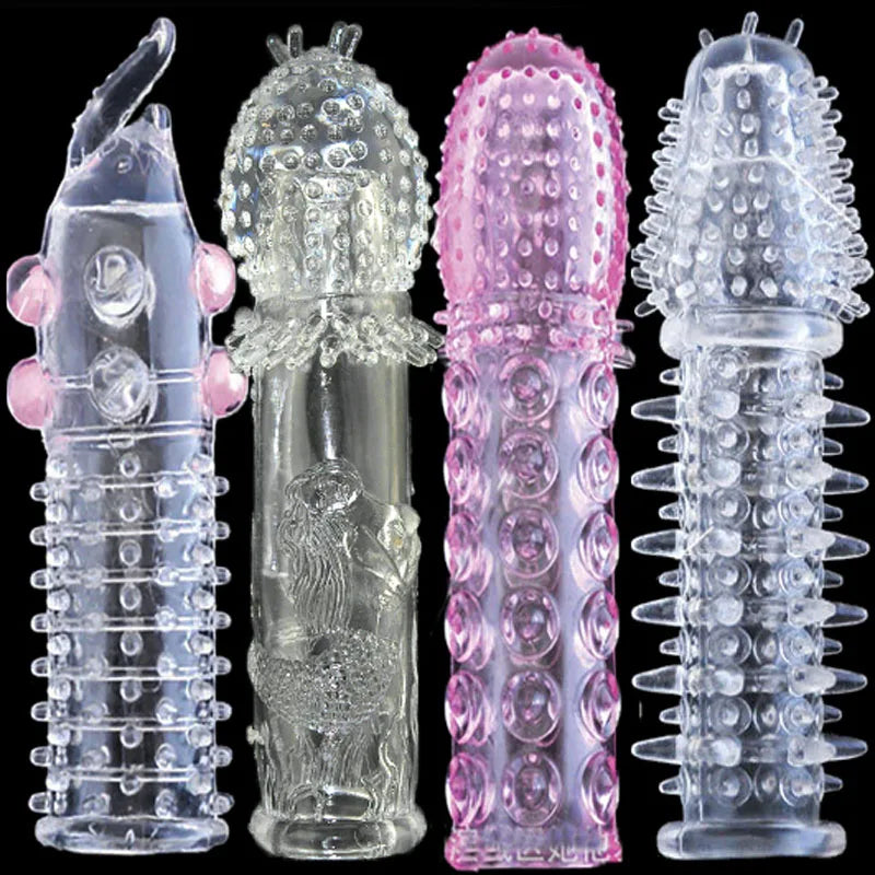 Reusable Delay condom Impotence contraceptive bold Textured extension sleeve Sex products men toys thorn dildo Sleeve cock ring
