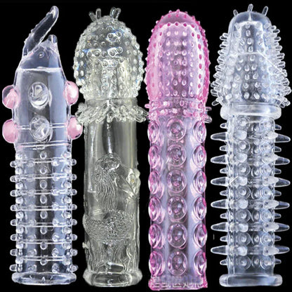 Reusable Delay condom Impotence contraceptive bold Textured extension sleeve Sex products men toys thorn dildo Sleeve cock ring
