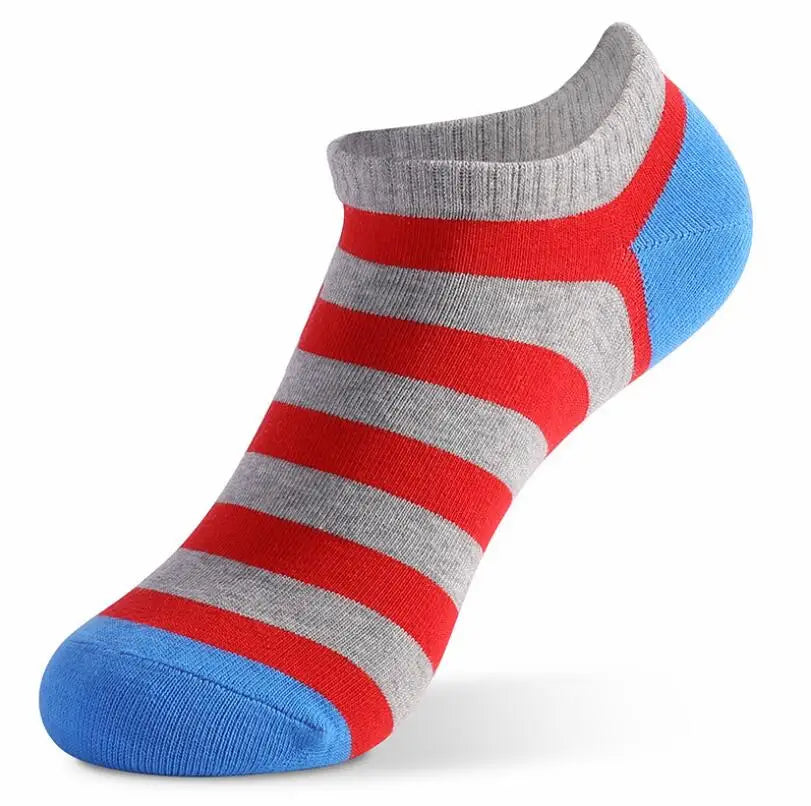 5 Pairs/ Lot Large Size Men's Socks Spring Summer Sports Breathable Fitted Striped Patchwork Ankle Socks Gifts for Men Meias