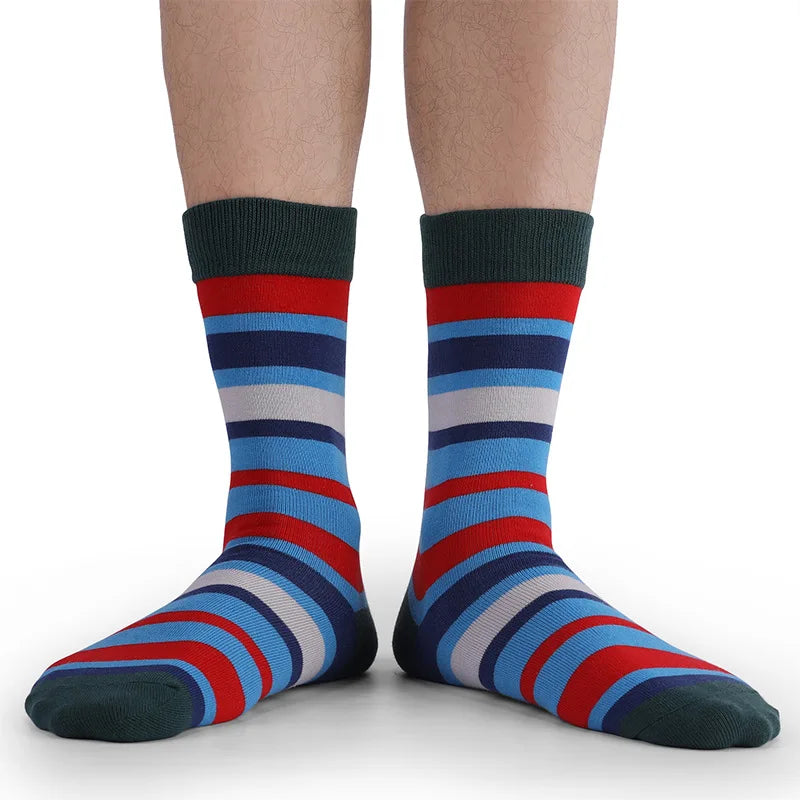 5Pairs Large Size Men Socks Hot Sale Standard Business Casual New Socks Striped Happy Cotton Sokcs Colorful Men Long Socks