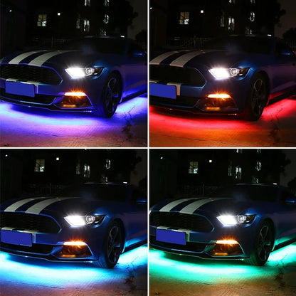 SEAMETAL 4Pcs Car Underglow Light Strip Flexible Led Car Underbody Atmosphere Light Sound Active App Control Decorative Lamp