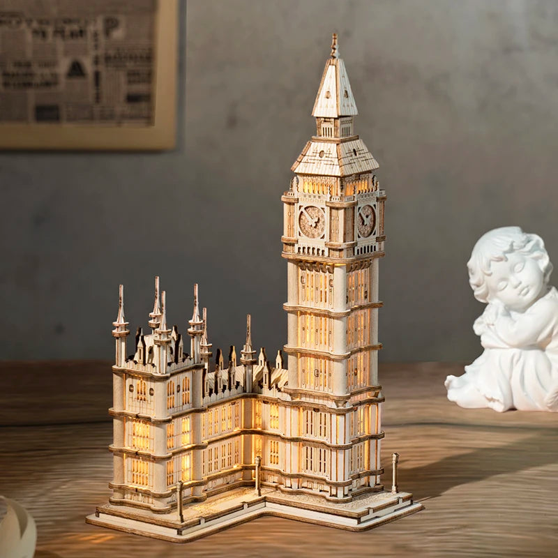 ROKR 3D Wooden Puzzle Game Big Ben Tower Bridge Pagoda Building Model Toys For Children Kids Birthday Gift