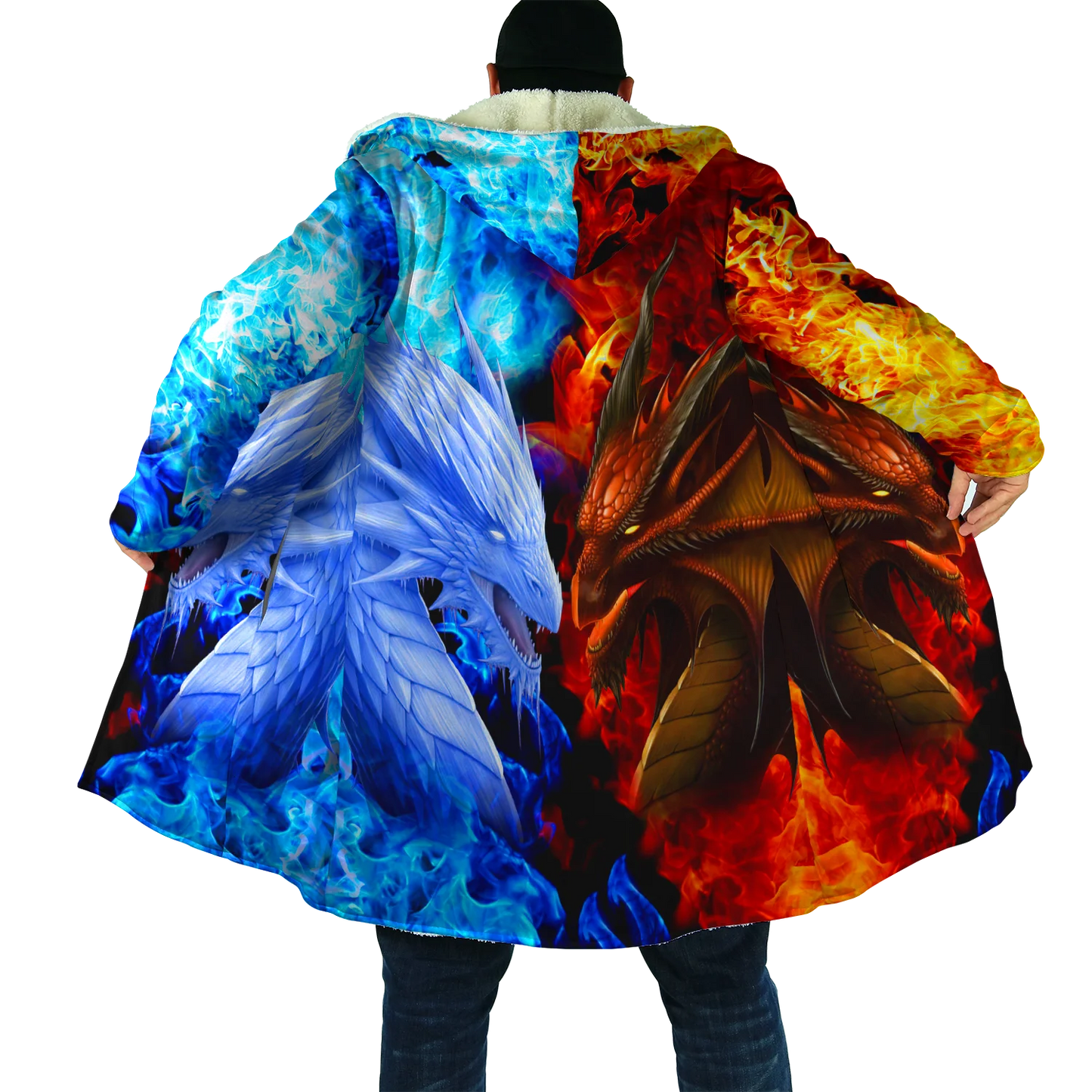 2021 Winter Mens Cloak skull and Dragon Armor Tattoo 3D Print Fleece Hooded cloak Unisex Casual Thick Warm cloak coat PF30