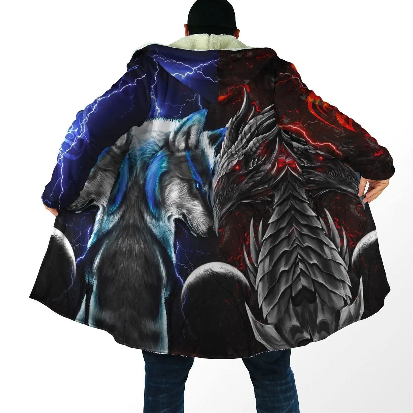 2021 Winter Mens Cloak skull and Dragon Armor Tattoo 3D Print Fleece Hooded cloak Unisex Casual Thick Warm cloak coat PF30