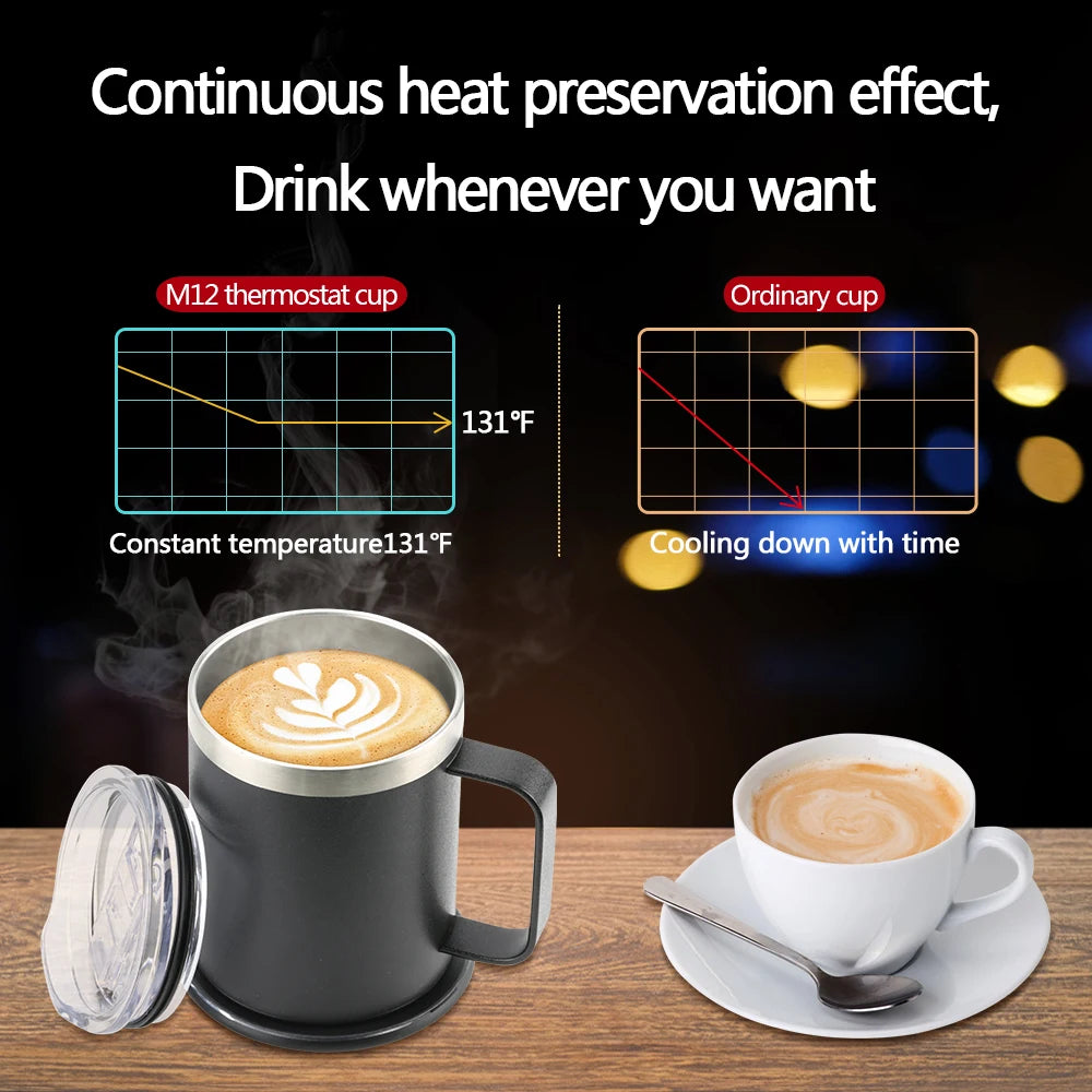 2026 Smart thermostat mobile phone wireless charging heating coaster coffee cup 55° household heater milk tea leakproof thermos