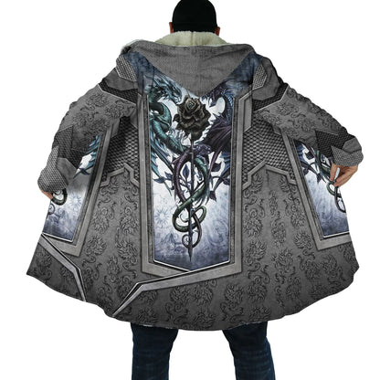 2021 Winter Mens Cloak skull and Dragon Armor Tattoo 3D Print Fleece Hooded cloak Unisex Casual Thick Warm cloak coat PF30