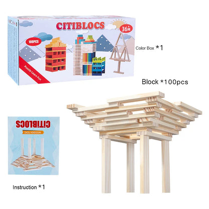 100pcs Wooden Building Block Architecture DIY Educational Toys for Kids Construction Kit Stacking High Block Puzzle Games Child