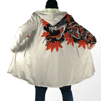 Drop shipping Winter Mens Cloak Samurai Oni Mask Tattoo 3D Printing Fleece Hooded cloak Unisex Casual Thick Warm Cape coat PF31