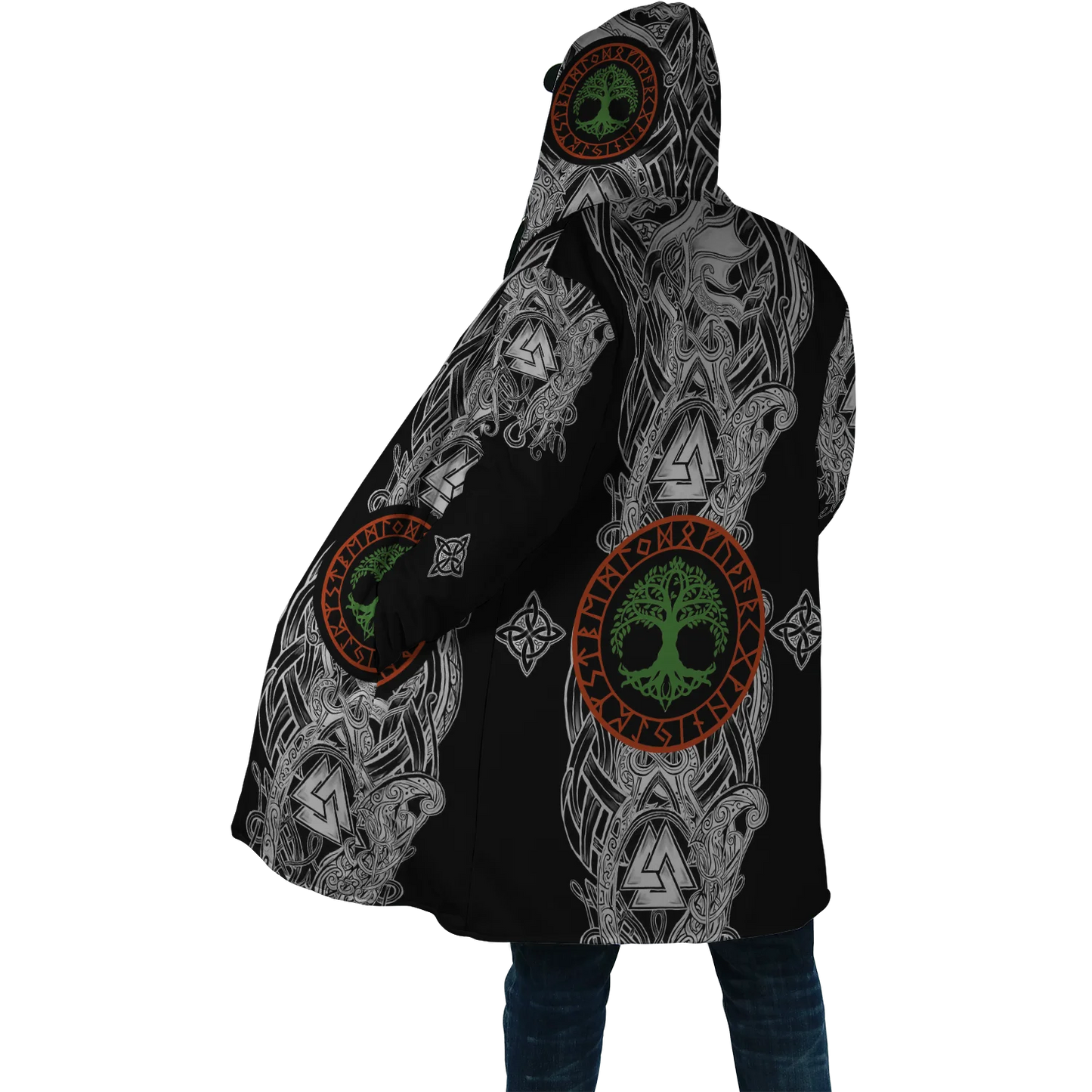 2025 Winter Fashion Mens Cloak Odin Raven Tattoo 3D Printing Fleece Hooded cloak Unisex Casual Thick Warm Cape coat PJ-01