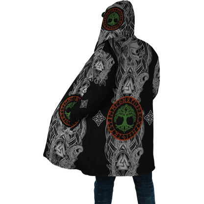 2025 Winter Fashion Mens Cloak Odin Raven Tattoo 3D Printing Fleece Hooded cloak Unisex Casual Thick Warm Cape coat PJ-01