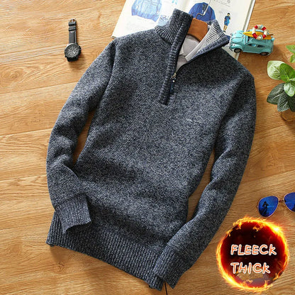 Men's Half-Zip Turtleneck Sweater Warm Thick Knit Pullover with Stand Collar Casual Winter Fashion Jumper Solid Knitwear Top