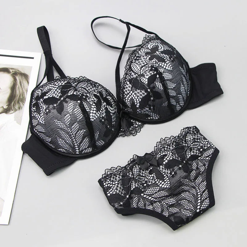 2021 New Push Up Lace Bra Sets Plus Size Lingerie BCDE Cup Adjusted Strap Bow Underwire Grey Red Blue Black White Underwear
