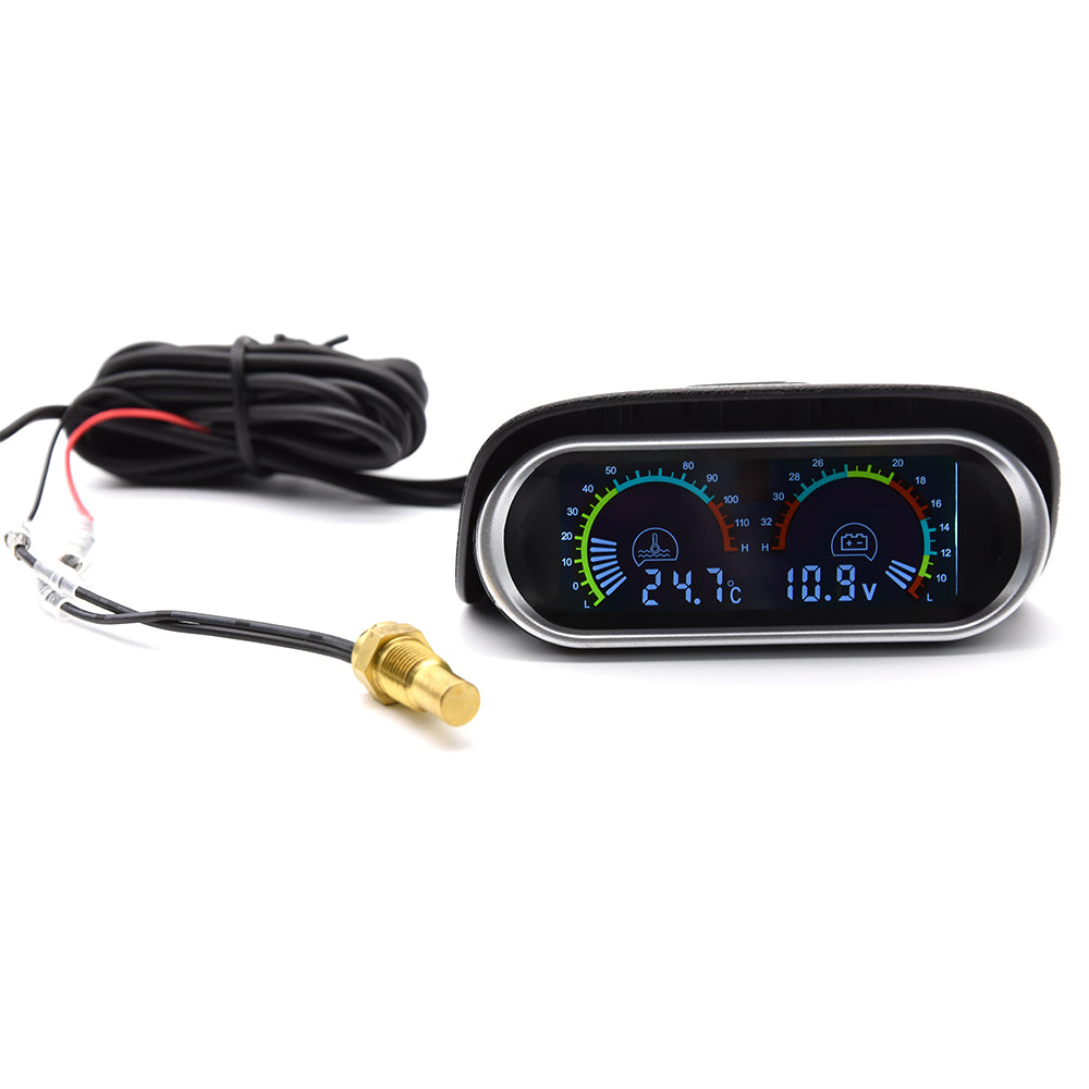 12V 24V Digital Water Temperature Gauge + Volt Water Temperature Sensor Head Plug Joint Pipe Sensor Radiator Hose Adapter 1/8NPT